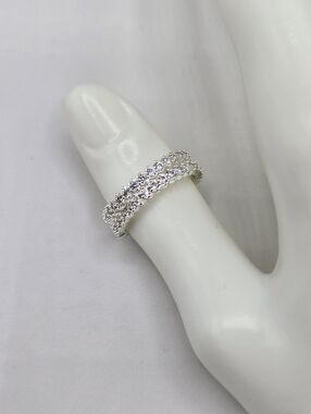 Swarovski Crystal Elements Silver Stackable Ring Set Size 9 Clear Wedding Prom